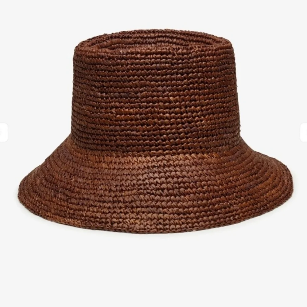 New Wyeth Tali 100% Raffia Straw Chocolate Bucket Hat One Size NWT - Picture 3 of 11